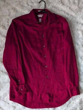 Van Heusen Regular Fit Men's Dress Shirt - Deep Burgundy Long Sleeve